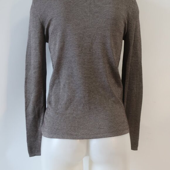 Womens Akris Dark Brown Taupe Cashmere Silk V-Neck Pullover Sweater 8 - Picture 7 of 12